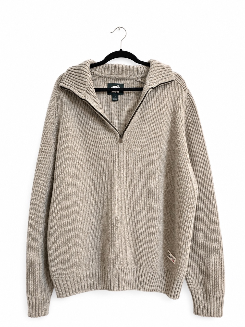 Roots Men’s Taupe Zip-Neck Ribbed Sweater